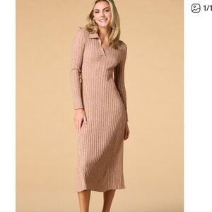 Lucky Brand Ribbed Collared Midi Dress Size Medium